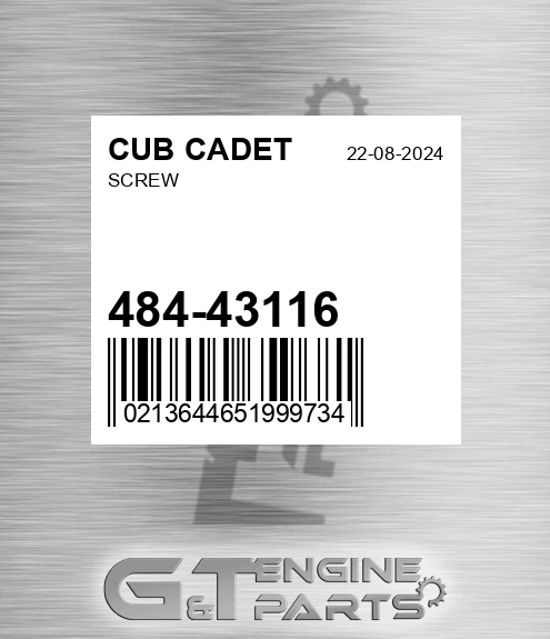 484-43116 Screw for CUB CADET