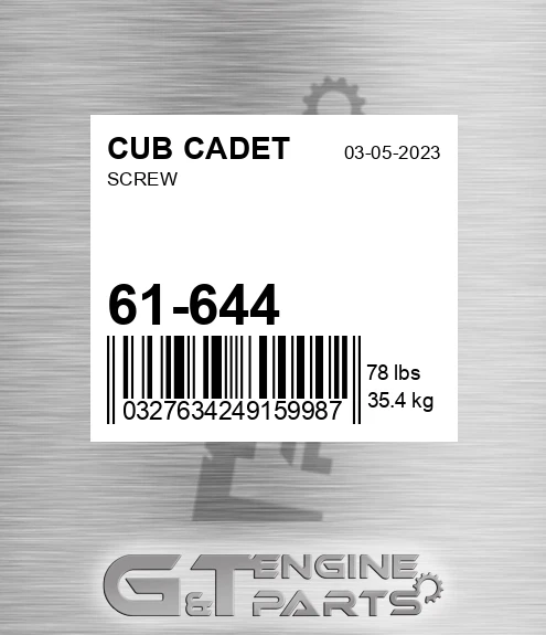 61-644 Screw for CUB CADET