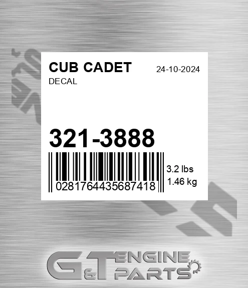 321-3888 Decal for CUB CADET