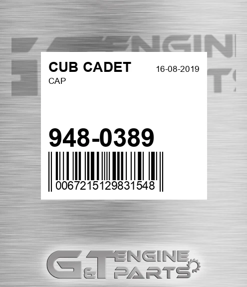 948-0389 Cap for CUB CADET
