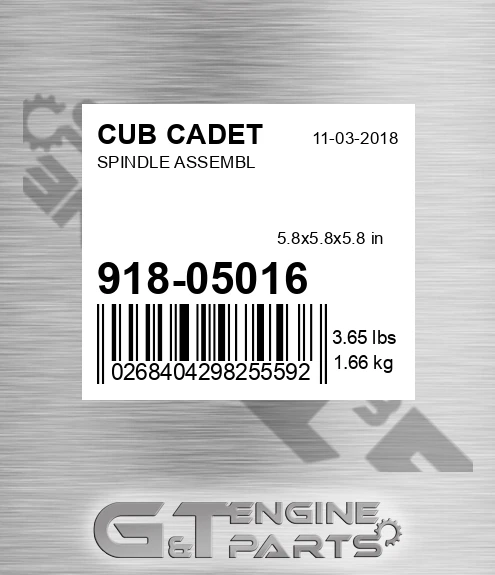 918-05016 Spindle Assembl for CUB CADET