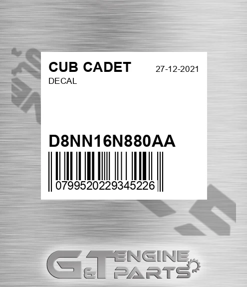 D8NN16N880AA Decal for CUB CADET