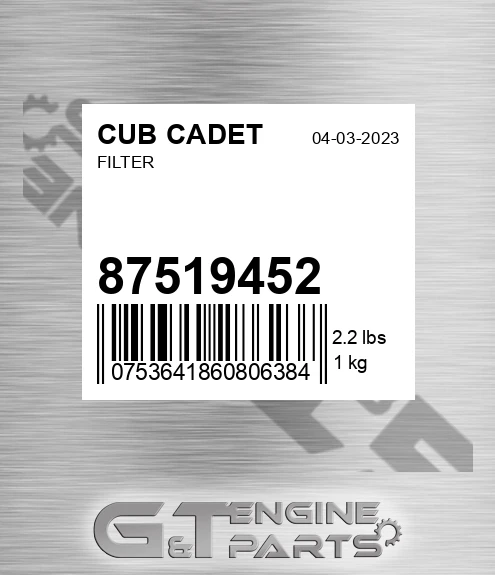 87519452 CUB CADET Filter