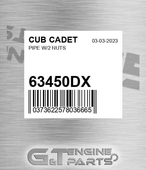 63450DX Pipe W/2 Nuts for CUB CADET