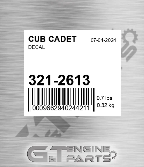 321-2613 Decal for CUB CADET
