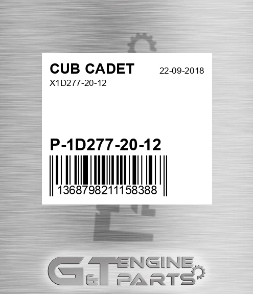 P-1D277-20-12 X1d277-20-12 for CUB CADET