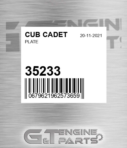 35233 CUB CADET Plate