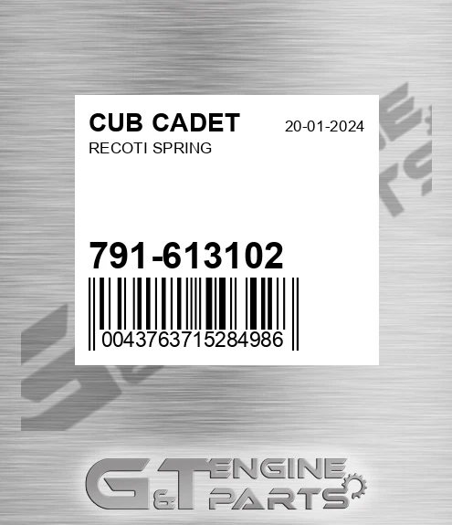 791-613102 Recoti Spring for CUB CADET