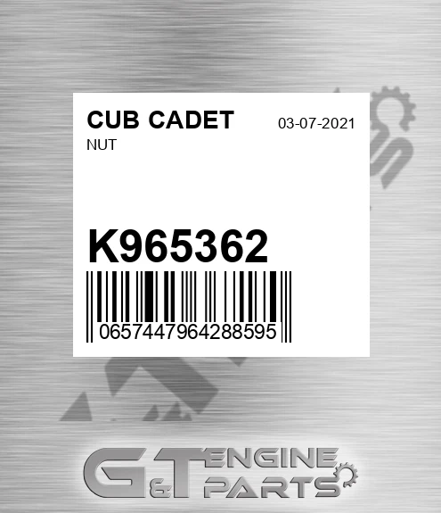 K965362 Nut for CUB CADET