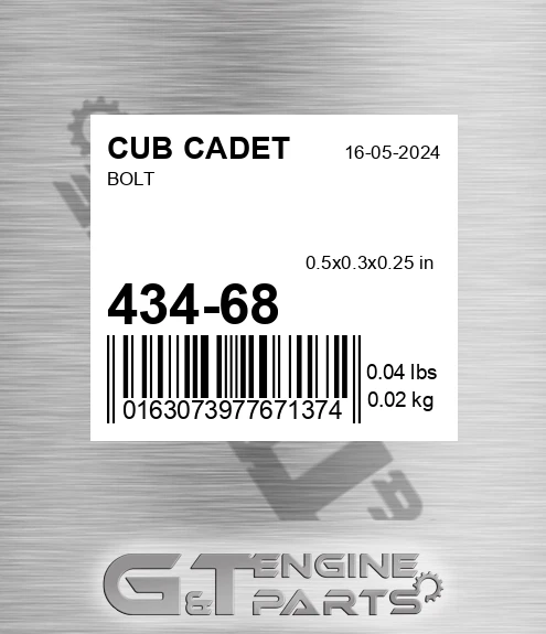 434-68 Bolt for CUB CADET