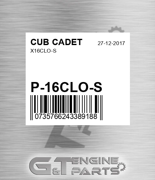 P-16CLO-S X16clo-s for CUB CADET