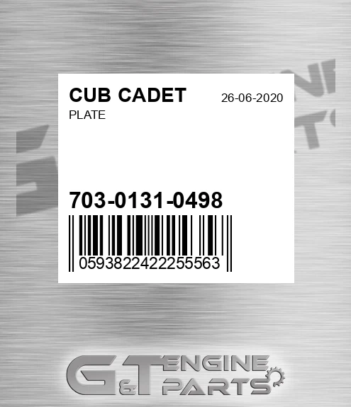703-0131-0498 Plate for CUB CADET