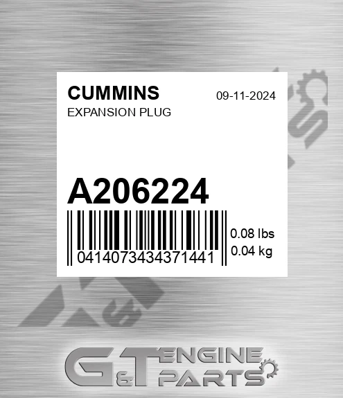 A206224 CUMMINS Expansion Plug
