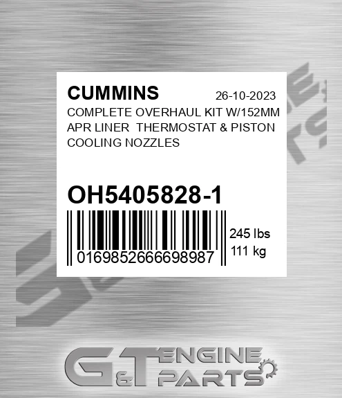 OH5405828-1 Complete Overhaul Kit W/152mm Apr Liner Thermostat & Piston Cooling Nozzles for CUMMINS