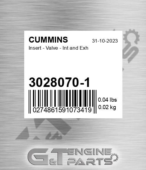 3028070-1 Insert - Valve - Int And Exh for CUMMINS
