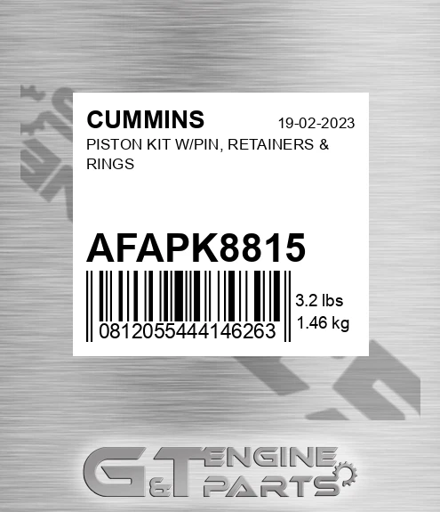 AFA-PK8815 Piston Kit W/pin, Retainers & Rings for CUMMINS