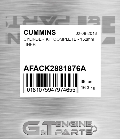 AFA-CK2881876A Cylinder Kit Complete - 152mm Liner for CUMMINS