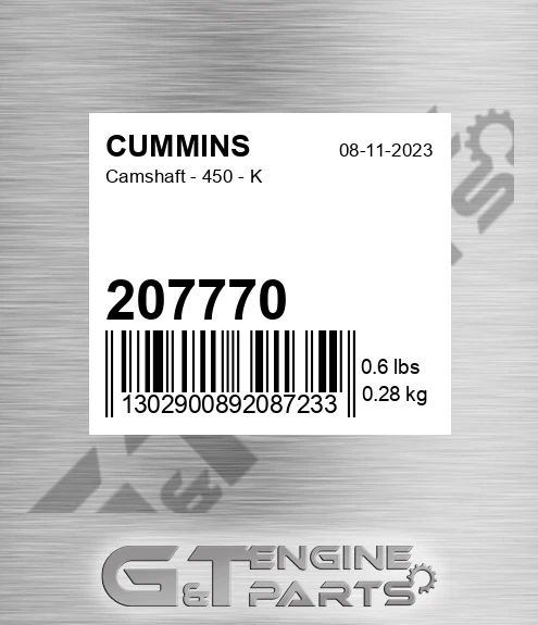 207770 CUMMINS Camshaft - 450 - K