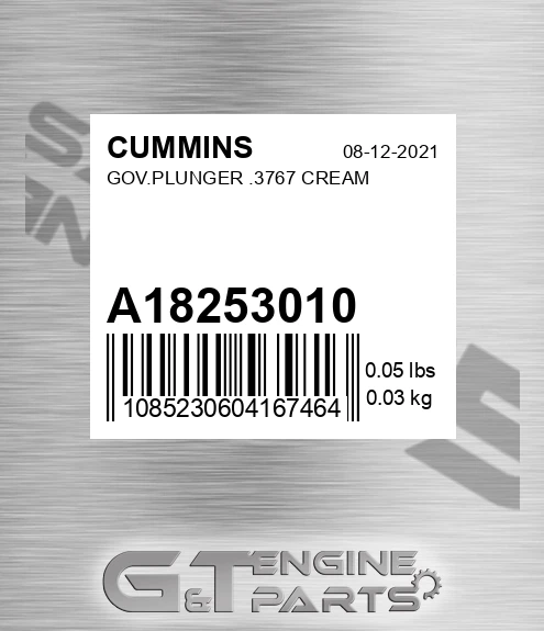 A182530-10 Gov.plunger .3767 Cream for CUMMINS