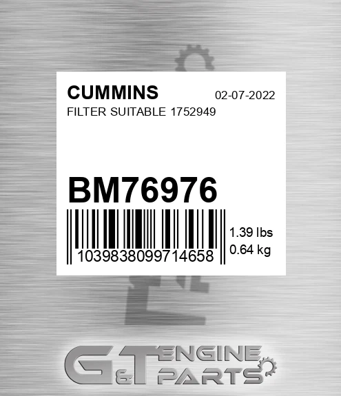 BM76976 Filter Suitable 1752949 for CUMMINS