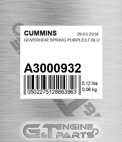 A3000932 CUMMINS Governor Spring Purple/lt Blu