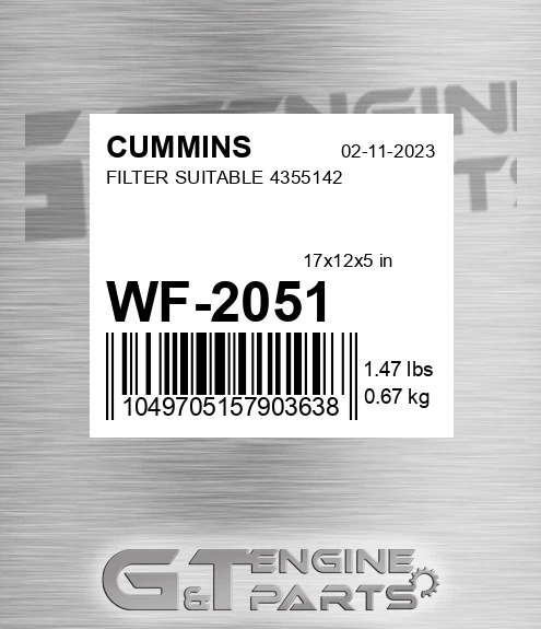 WF-2051 Filter Suitable 4355142 for CUMMINS