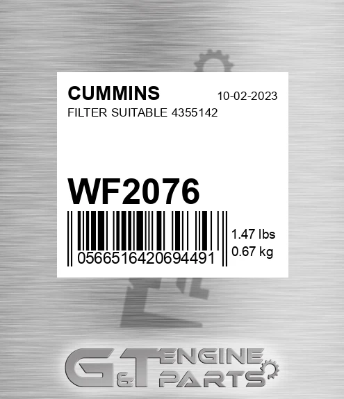 WF-2076 Filter Suitable 4355142 for CUMMINS