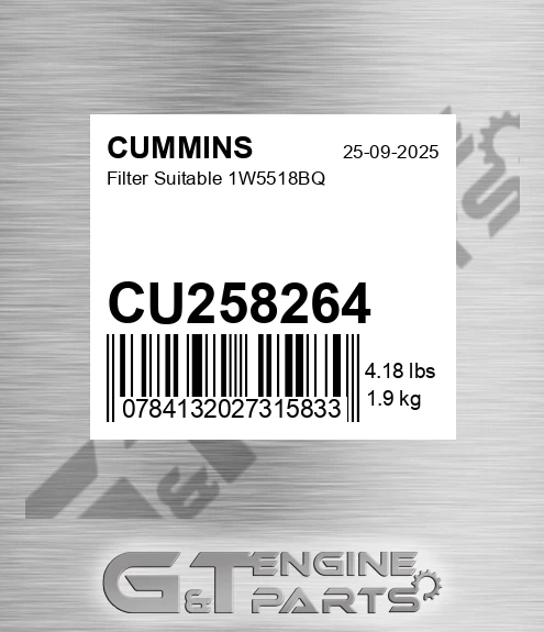 CU258264 Filter Suitable 1w5518bq for CUMMINS