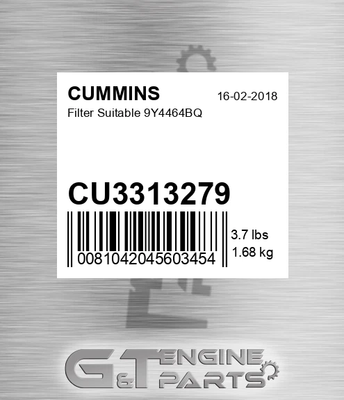 CU3313279 CUMMINS Filter Suitable 9y4464bq