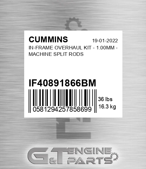 IF4089186-6BM In-frame Overhaul Kit - 1.00mm - Machine Split Rods for CUMMINS