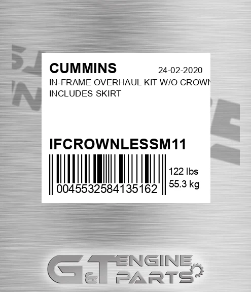 IFCROWNLESSM11 In-frame Overhaul Kit W/o Crown, Includes Skirt for CUMMINS