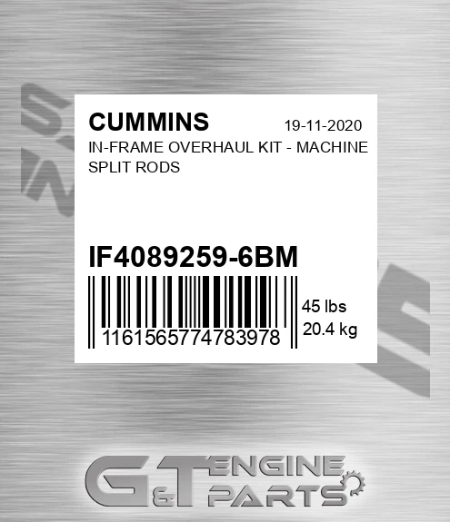IF4089259-6BM In-frame Overhaul Kit - Machine Split Rods for CUMMINS