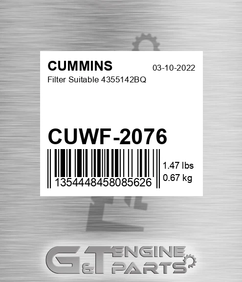 CUWF-2076 CUMMINS Filter Suitable 4355142bq