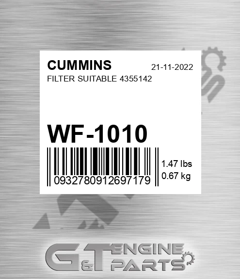 WF-1010 Filter Suitable 4355142 for CUMMINS