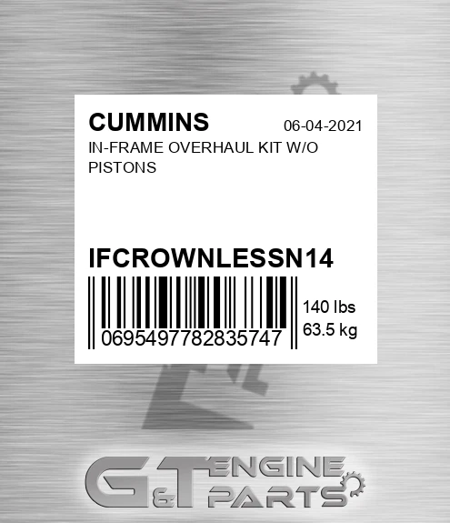 IFCROWNLESSN14 In-frame Overhaul Kit W/o Pistons for CUMMINS