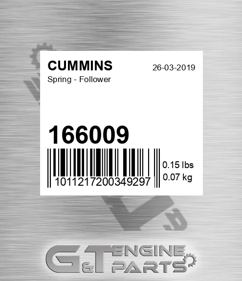 166009 Spring - Follower for CUMMINS