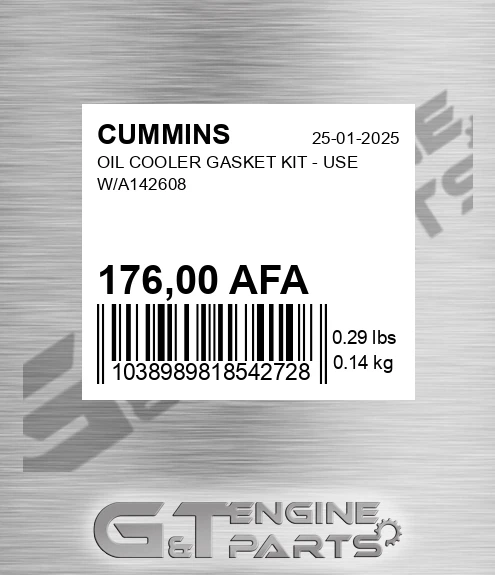176,00 AFA Oil Cooler Gasket Kit - Use W/a142608 for CUMMINS