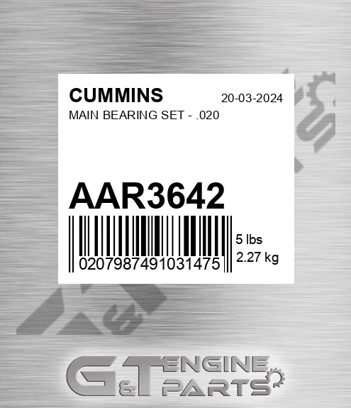 AAR3642 Main Bearing Set - .020