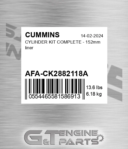 AFA-CK2882118A Cylinder Kit Complete - 152mm Liner for CUMMINS