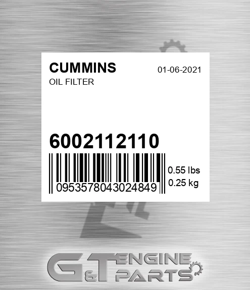 6002112110 Oil Filter for CUMMINS