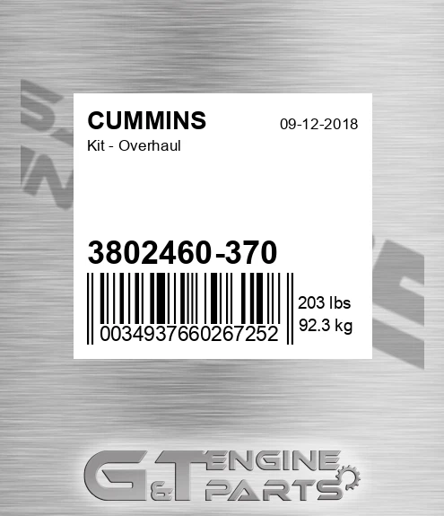 3802460-370 Kit - Overhaul for CUMMINS