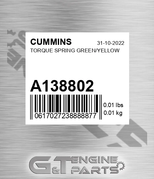 A138802 CUMMINS Torque Spring Green/yellow
