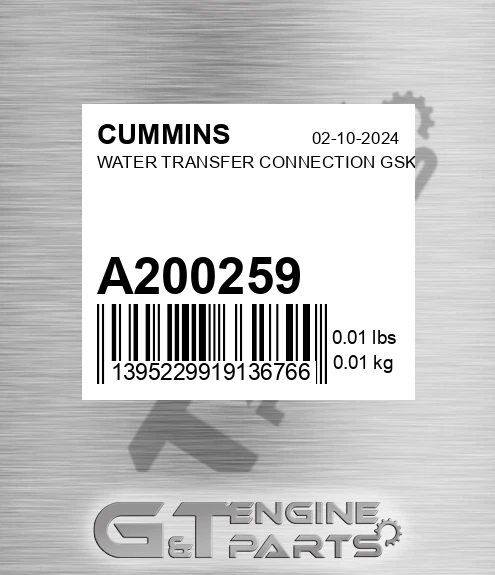 A200259 CUMMINS Water Transfer Connection Gskt