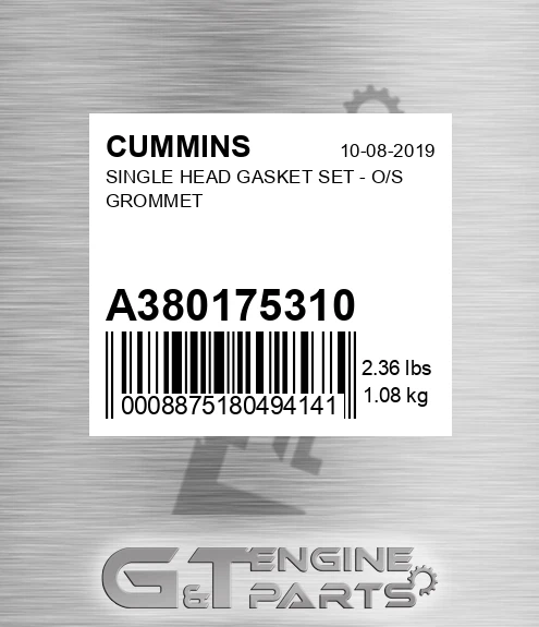 A3801753+10 Single Head Gasket Set - O/s Grommet for CUMMINS