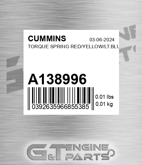 A138996 CUMMINS Torque Spring Red/yellow/lt.blue