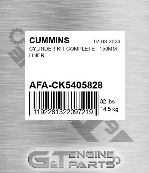 AFA-CK5405828 Cylinder Kit Complete - 150mm Liner for CUMMINS