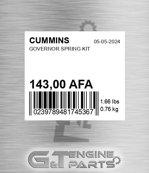 143,00 AFA Governor Spring Kit for CUMMINS