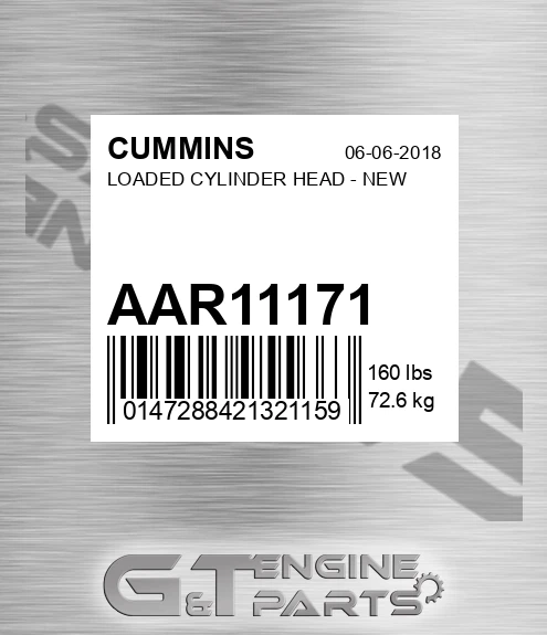 AAR11171 CUMMINS Loaded Cylinder Head - New