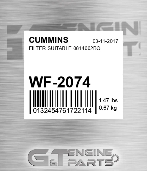 WF-2074 Filter Suitable 0814662bq for CUMMINS