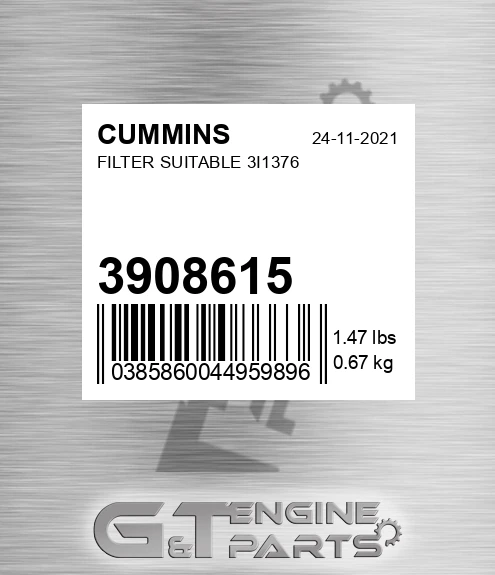 3908615 CUMMINS Filter Suitable 3i1376